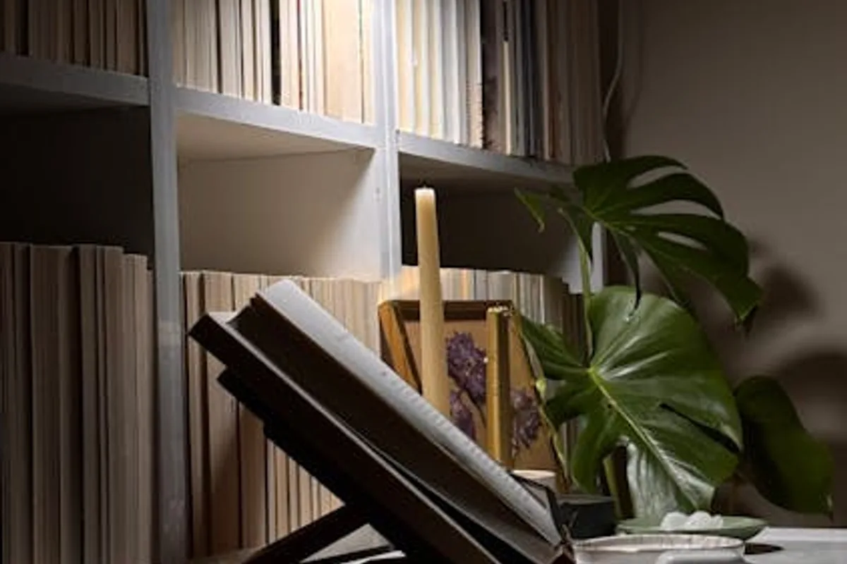 Candeeiro de braço articulado montado na parede a iluminar diretamente um livro num cantinho de leitura — iluminação direcional de 500 lux