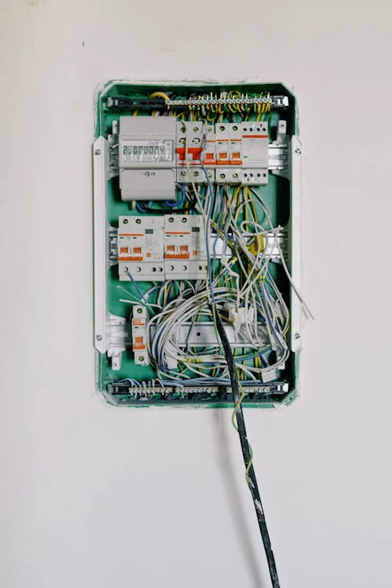 Quadro elétrico com disjuntores — desligue o disjuntor da iluminação antes de instalar luminária